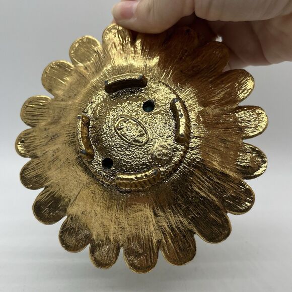Vintage Brass Pin Cushion Sunflower Lady Head Velvet - Picture 5 of 7